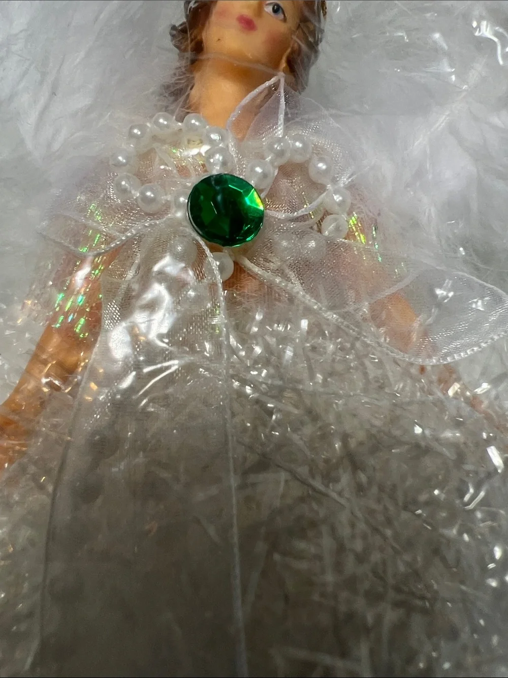 Vintage White Feathers Christmas Angel Birthstone Ornament May